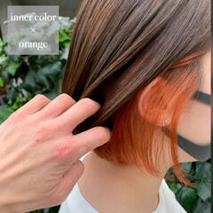 ナチュラル イヤリングカラー インナーカラーオレンジ ボブ Act 表参道 溝口 恭章 Hair