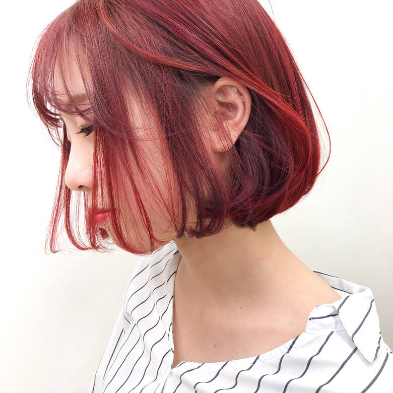 ボブ レッド ガーリー チェリーレッド 電髪倶楽部street Yso Hair