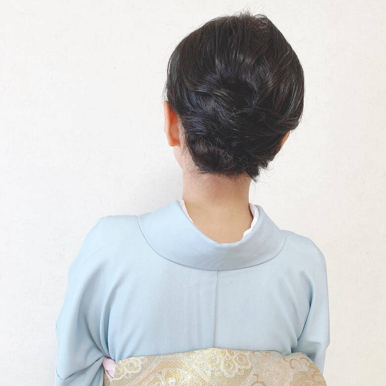 結婚式ヘアアレンジ お呼ばれ ボブ 訪問着 福岡天神ヘアセット 着付け専門店 Three Keys Moriyama Mami Hair