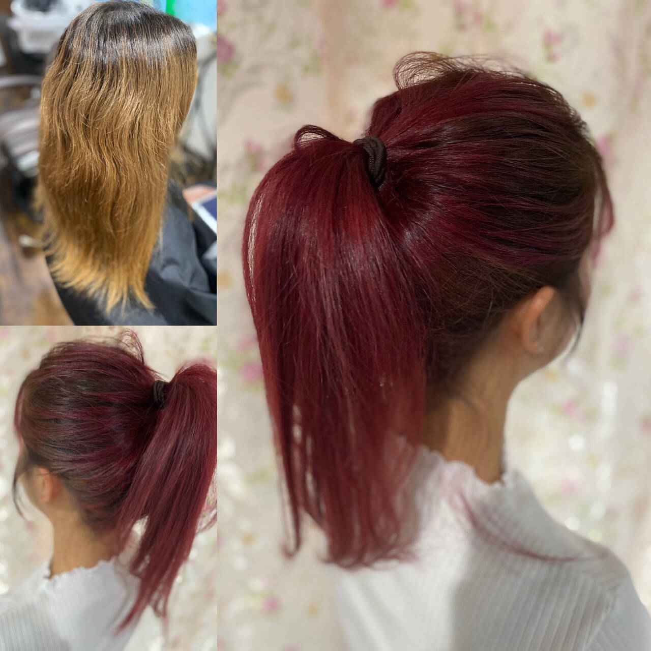 エレガント ベリーピンク ブリーチオンカラー ラズベリーピンク Aime 髪質改善師エイ Hair