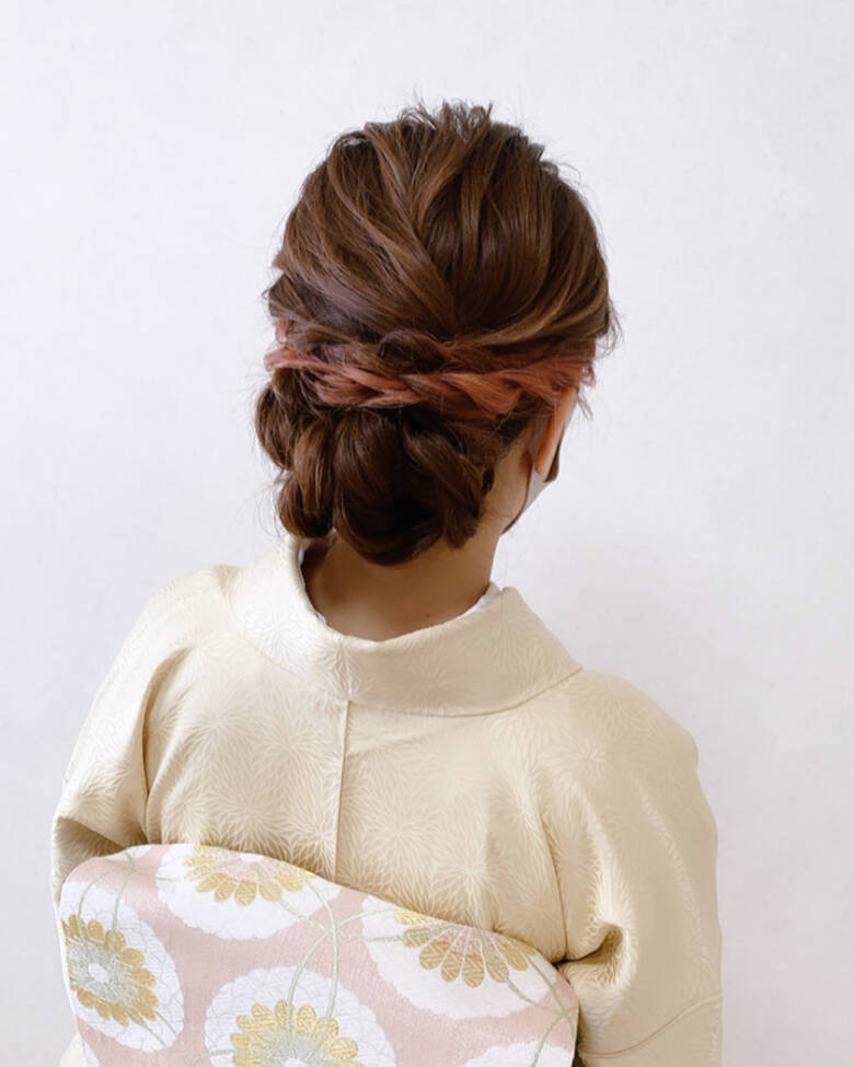 結婚式ヘアアレンジ ロング 和装ヘア エレガント 福岡天神ヘアセット 着付け専門店 Three Keys Moriyama Mami Hair