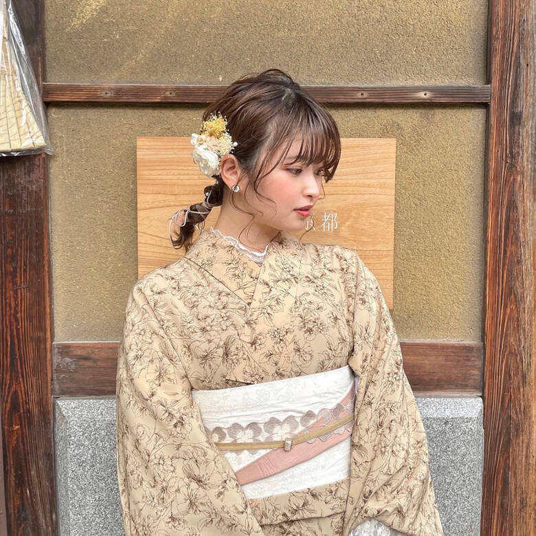 丸顔 着物 ヘアアレンジ ナチュラル Reina Hair