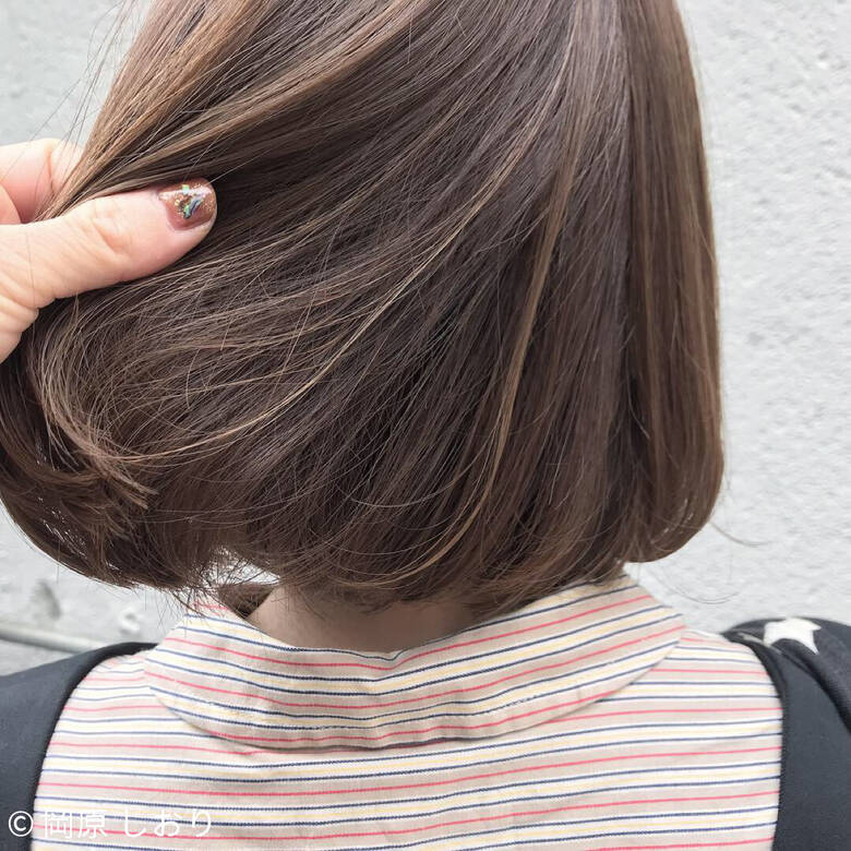ボブ ブラウンベージュ ゆるふわ ハイライト Ninon 岡原 しおり Hair