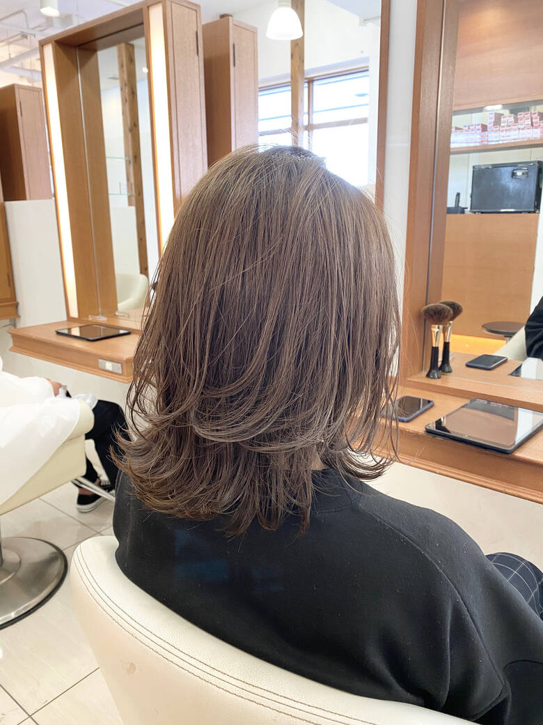 ミディアムレイヤー 外ハネ ミディアム 外ハネボブ Socca ソッカ つくば美容師 ボブ レイヤー 直江 恵実 Hair