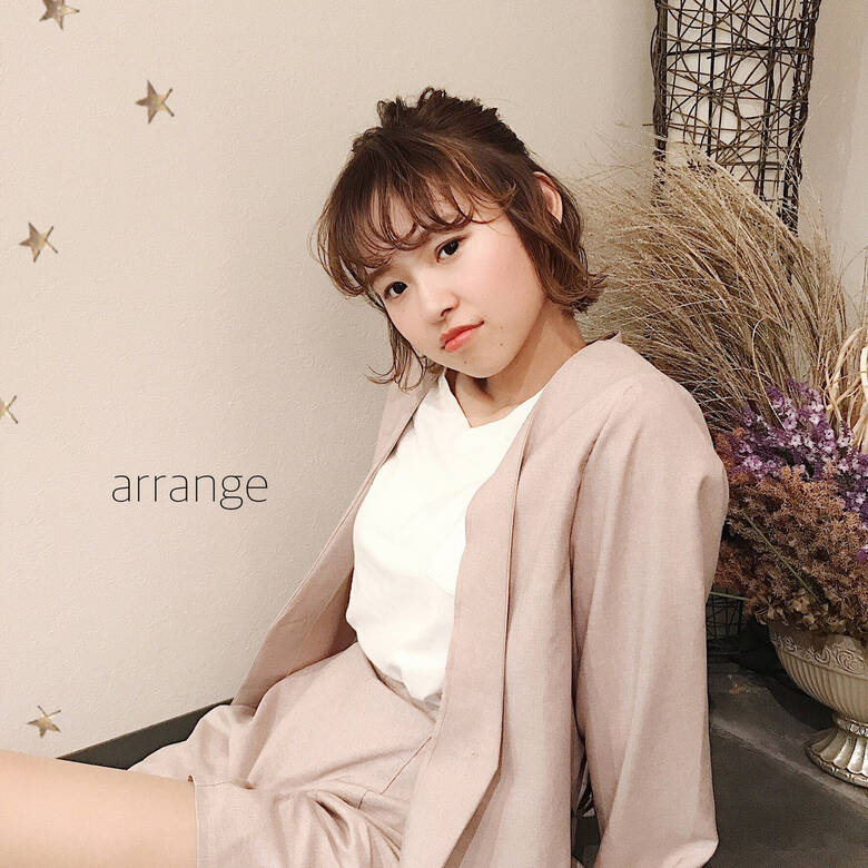 ハーフアップ ミディアム ナチュラル 切りっぱなしボブ Salon Akira 市川千夏 札幌 Hair