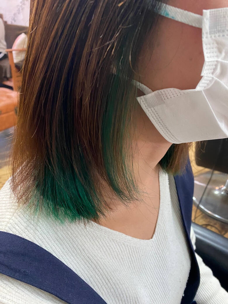 ダブルカラー インナーグリーン グリーン ボブ Soar Masa Hair