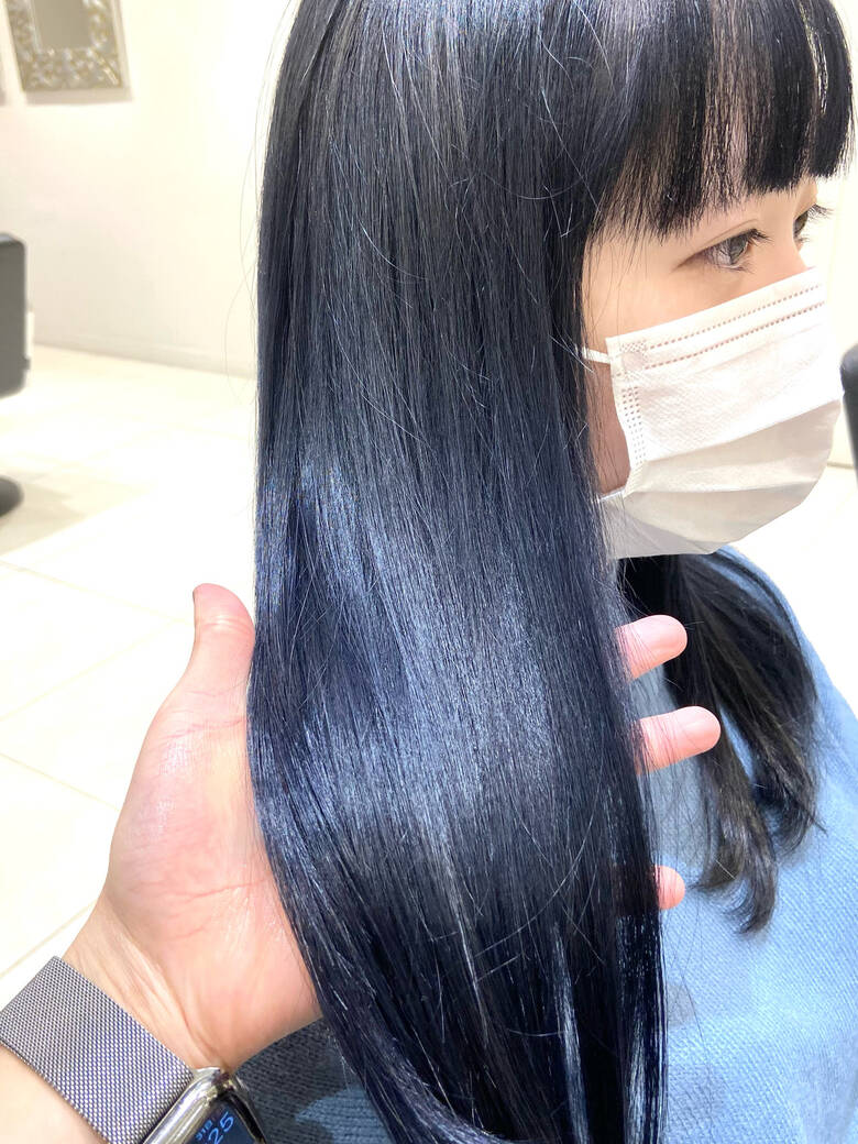 ネイビー ネイビーアッシュ ミディアム ハイトーンカラー Euphoria 銀座本店 下尾明大 Euphoria 銀座本店 Hair