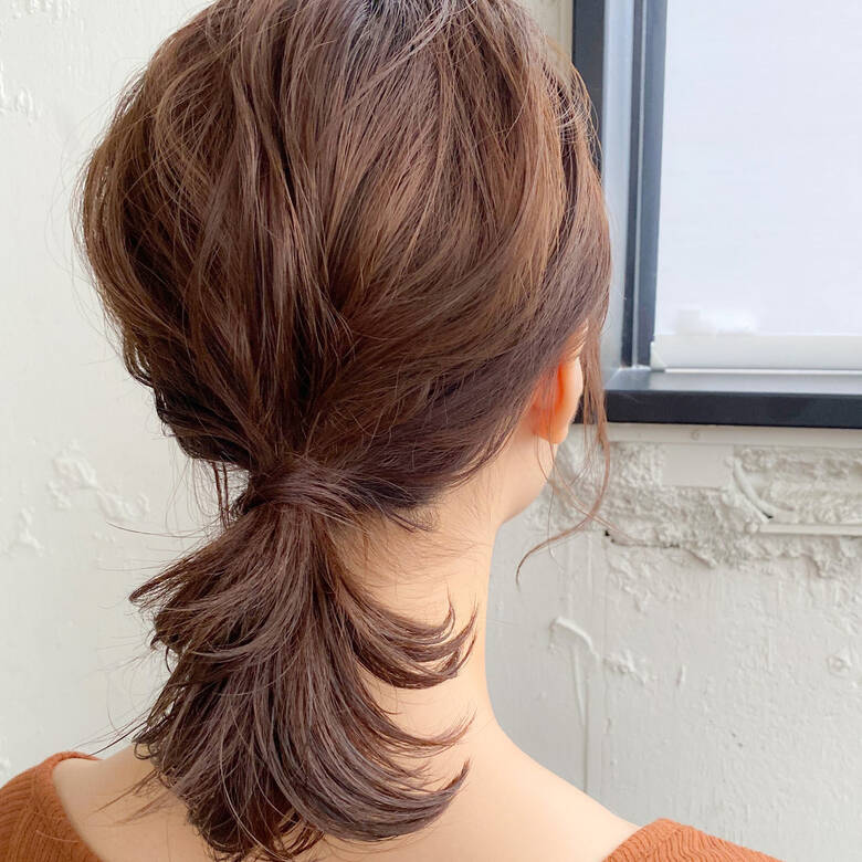 簡単スタイリング ミディアム 毛先パーマ ポニーテール Dyplus表参道 櫻木裕紀 Hair