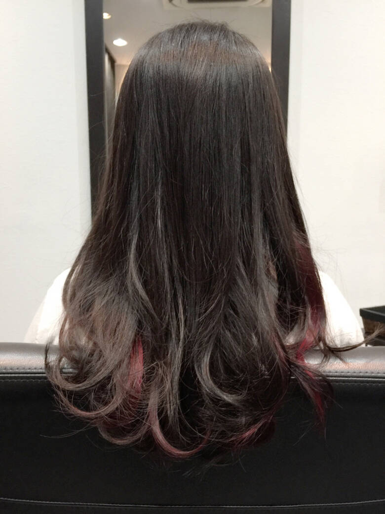 モード インナーカラー セミロング 暗髪 Mio 南澤 晃 Hair