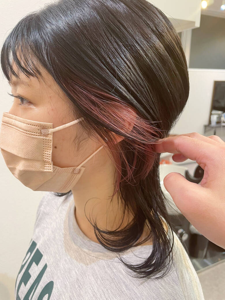 イヤリングカラーピンク ウルフカット ショート インナーカラー Goofytokyo銀座 渋谷トモヒロ ショート ボブ Hair