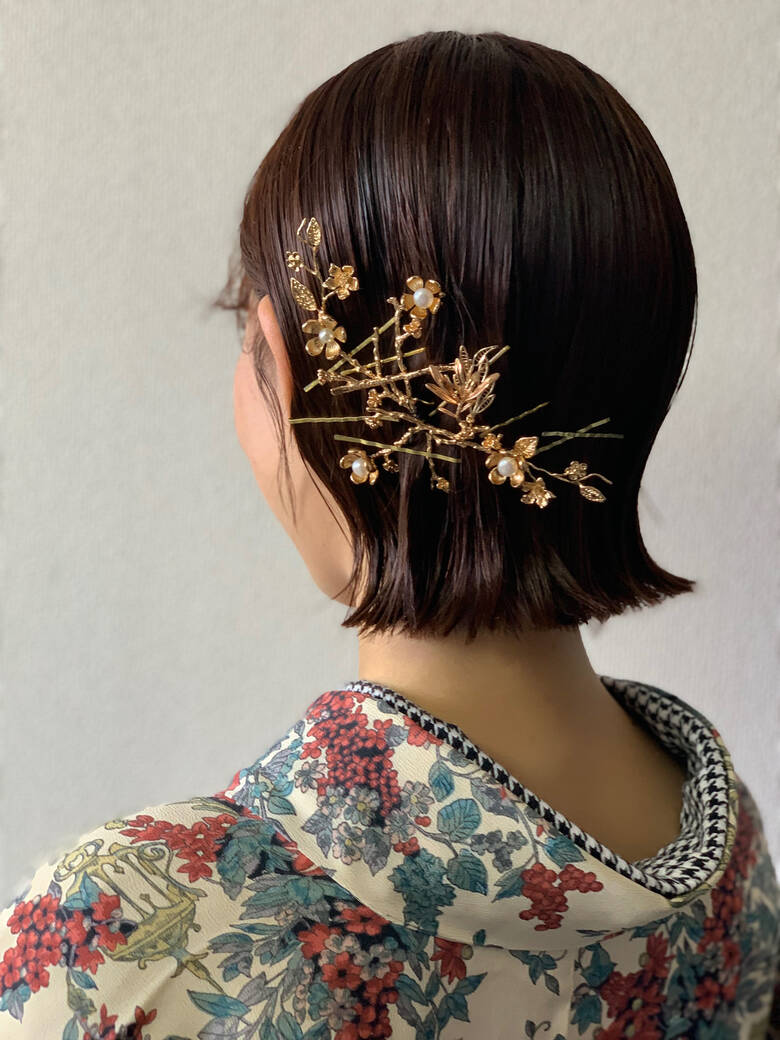 インナーカラー ショートヘア 成人式ヘアメイク着付け 切りっぱなしボブ フリーランス 吉田じゅんこ Hair