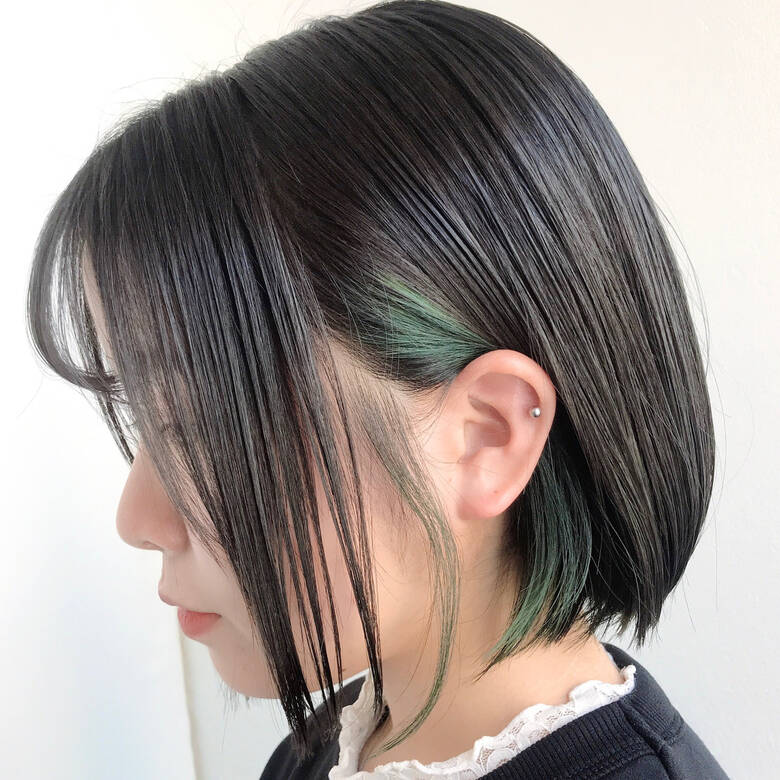 ナチュラル インナーグリーン ショートボブ ボブ Aman D Or アマンドール 名古屋駅徒歩5分 角谷 洋之 Hair