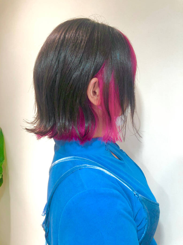 切りっぱなしボブ インナーカラー 派手髪 ピンク Hco Haircolorosaka Ippei 6564 Hair