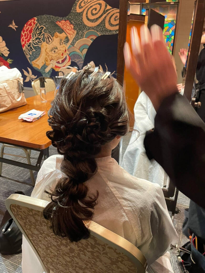 面長 結婚式ヘアアレンジ フェミニン ヘアアレンジ フリーランス 吉田じゅんこ 6868 Hair