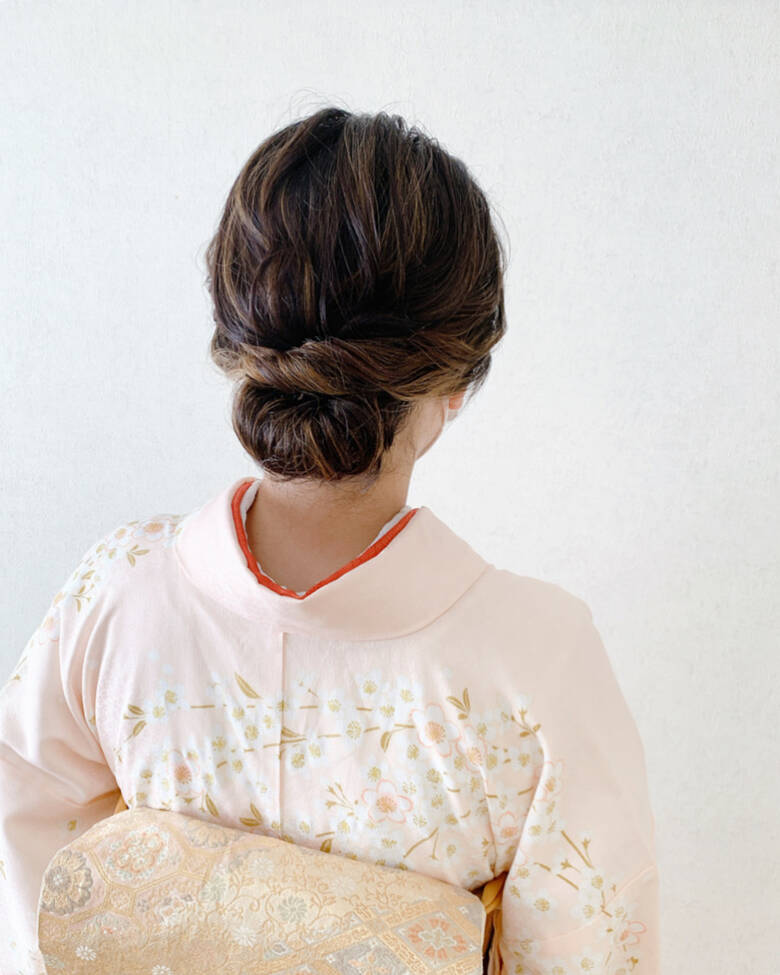エレガント 着物 ボブ シニヨン 福岡天神ヘアセット 着付け専門店 Three Keys Moriyama Mami Hair