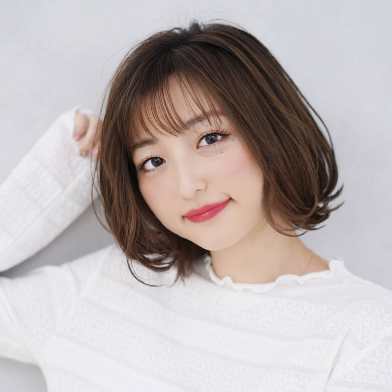 シースルーバング フェミニン 柔らかパーマ ボブ ミチオノザワヘアサロンギンサ 堀江 タカヒロ 似合わせカット前髪小顔ミディボブ Hair