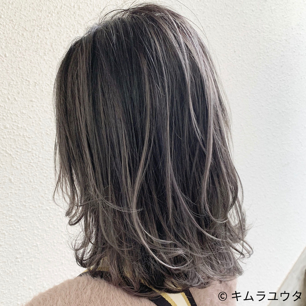 ホワイトブリーチ コントラストハイライト ハイライト セミロング 