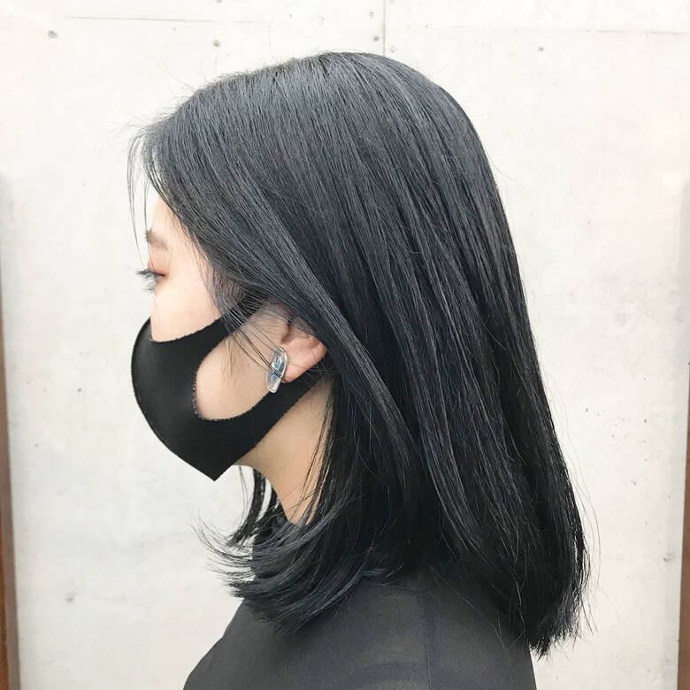 モード ミディアム ヘアカラー ブルーブラック Yoke ショートヘア Mikuni Hair