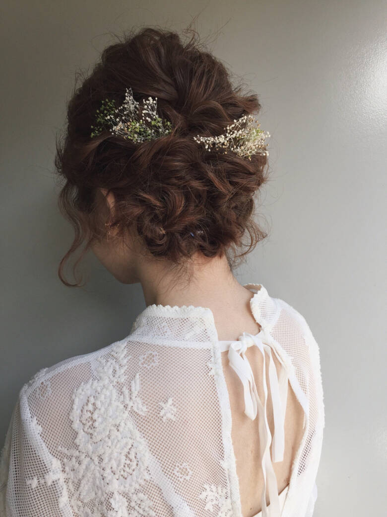 編み込み ドライフラワー ナチュラル 結婚式 Flowers 市木ありさ Hair