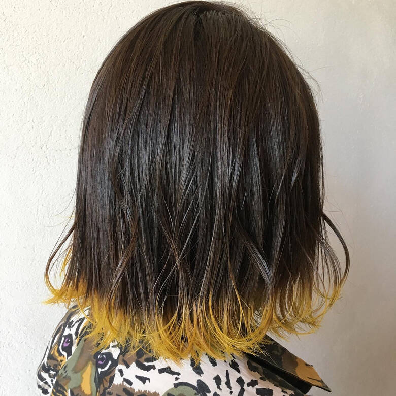 イエローアッシュ 裾カラー イエロー ボブ Acotto Labas 岡本 光太 Hair