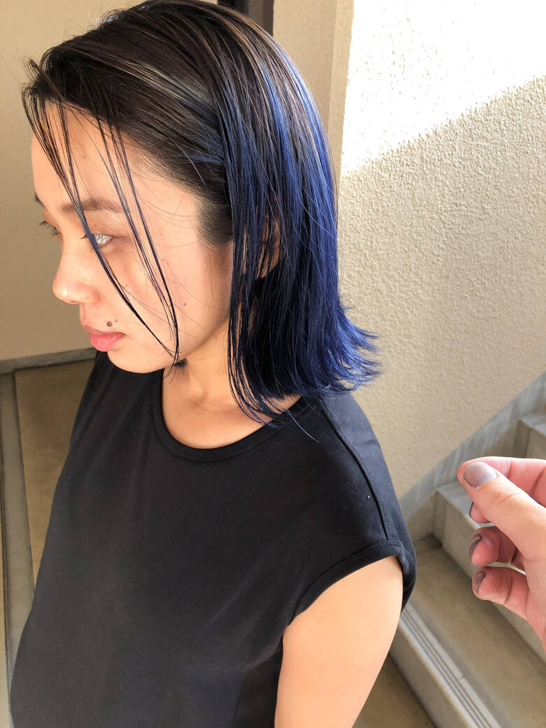ブルー ボブ ダブルカラー ストリート Salon Sea 宮崎 陽介 5650 Hair
