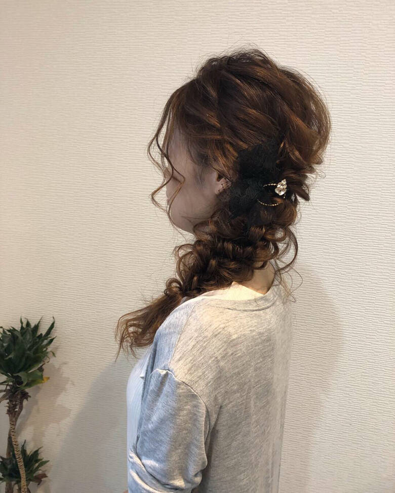 浴衣ヘア 浴衣アレンジ セミロング 編みおろしヘア Hair Salon Stella Mai Hair