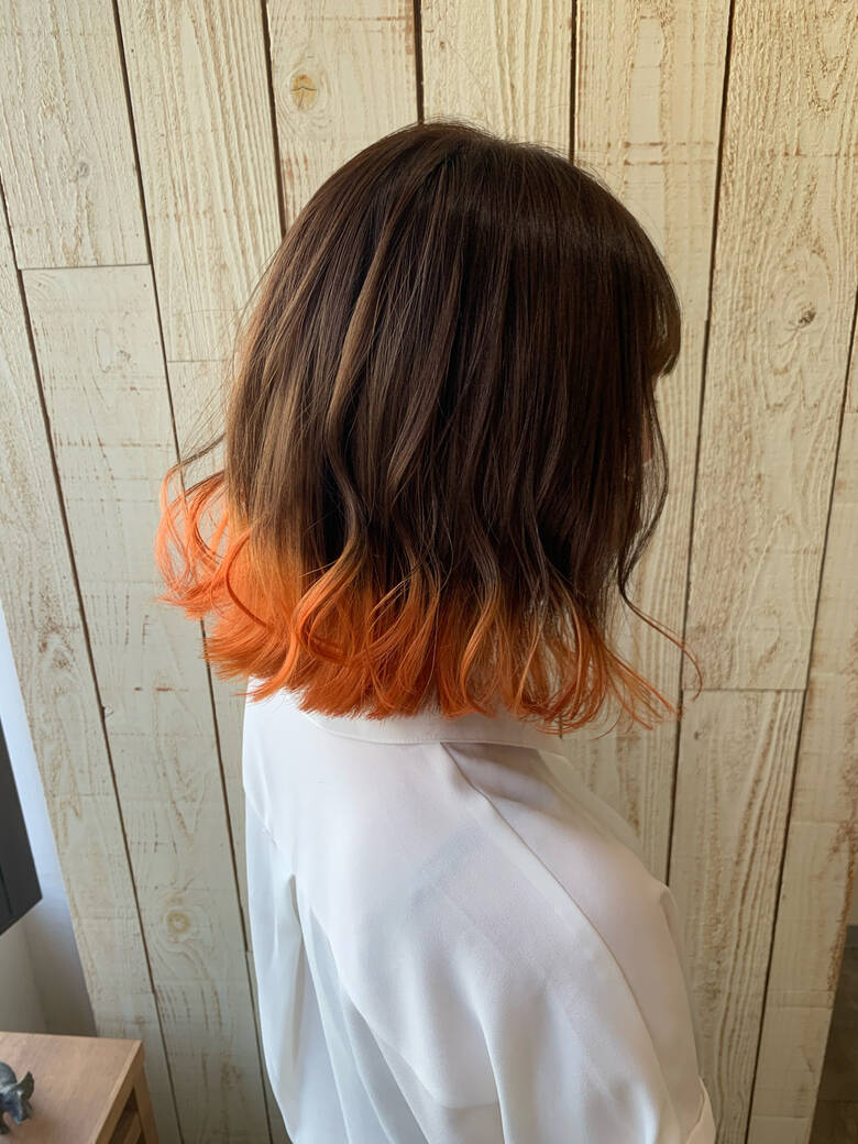 インナーカラー 裾カラー 裾カラーオレンジ ガーリー Little Porto Sannomiya Haru 57 Hair