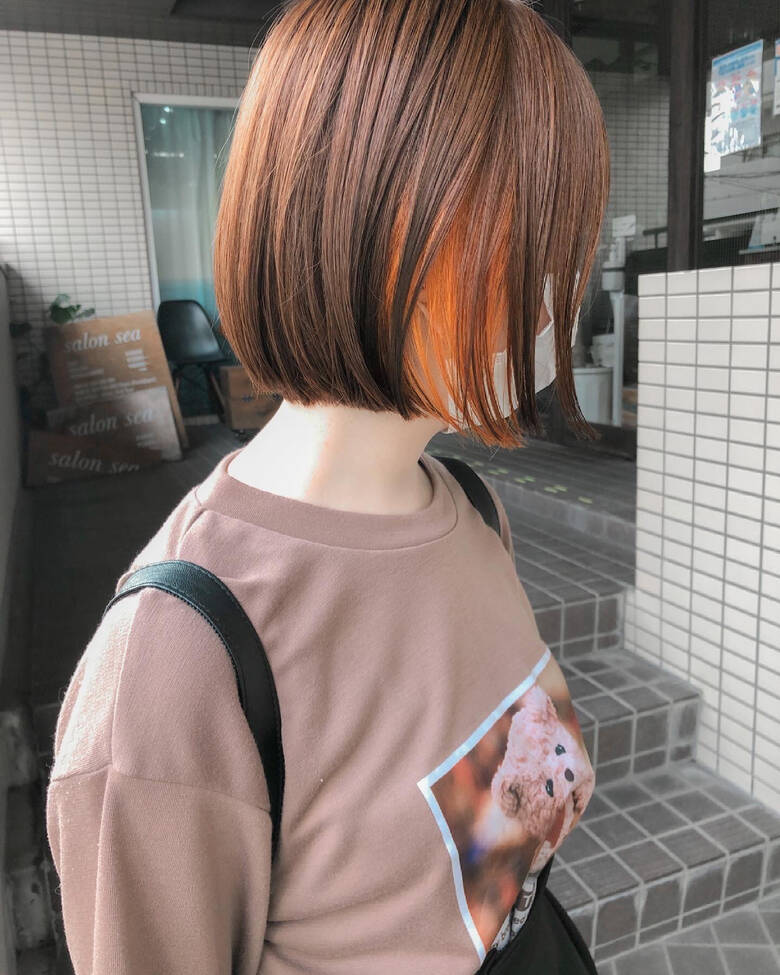 インナーカラー ミニボブ オレンジカラー ブリーチカラー Salon Sea 宮崎 陽介 Hair インナーカラー ミニボブ オレンジカラー ブリーチカラー Salon Sea 宮崎 陽介 Hair