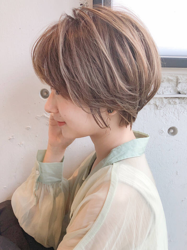 デジタルパーマ 大人ハイライト ショート ひし形シルエット Laviage 茎沢裕太 Hair