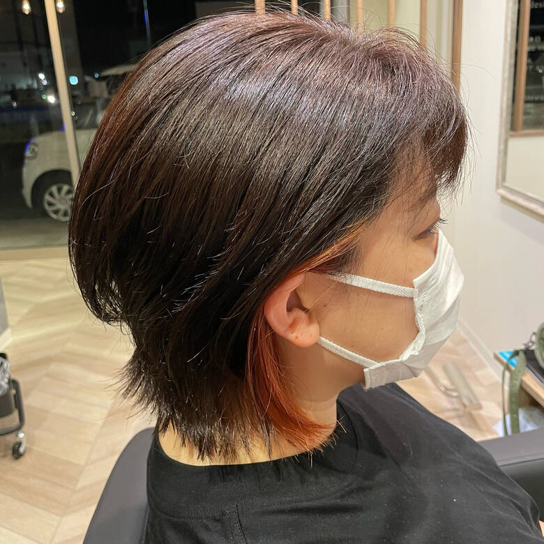ナチュラル インナーカラーオレンジ ショートヘア 多毛 Feary Hair Design Hiro Hair ナチュラル インナーカラーオレンジ ショートヘア 多毛 Feary Hair Design Hiro Hair