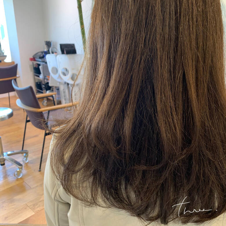 ワンカールパーマ 大人ハイライト ナチュラル セミロング Three 北浜 高橋 健 Hair