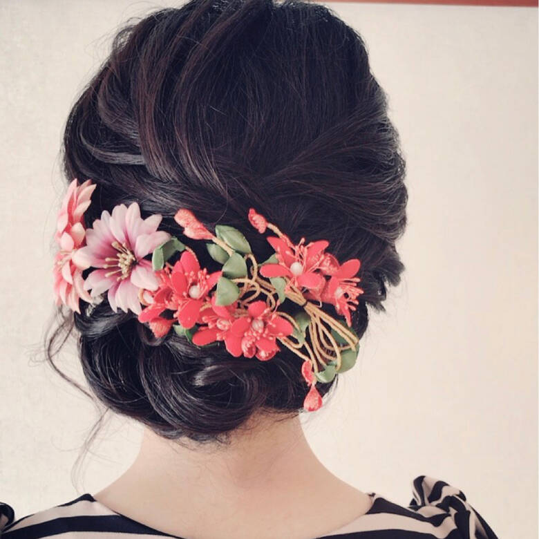 ミディアム 着物 フェミニン ヘアアレンジ 福岡天神ヘアセット 着付け専門店 Three Keys Moriyama Mami Hair