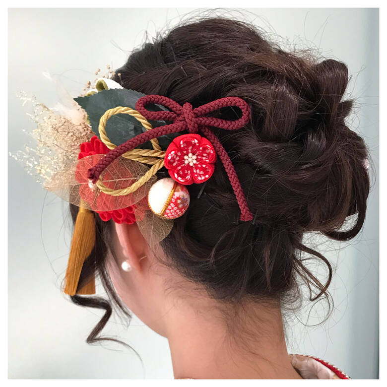 和装ヘア ナチュラル 和服 成人式ヘアメイク着付け Wabisabi 和美咲魅 Okunaka Hair