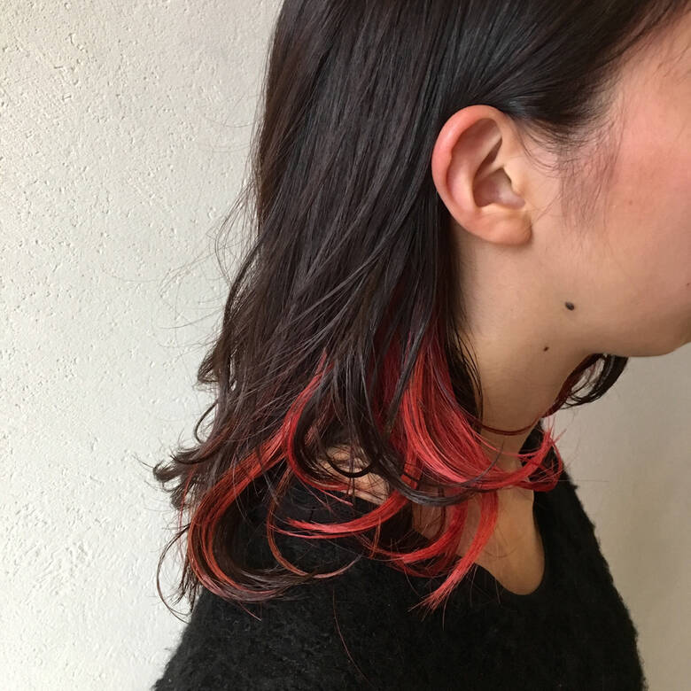 ピンク インナーカラー ミディアム レッド Acotto Labas 岡本 光太 3262 Hair