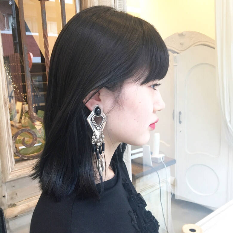 モード ミディアム ブルーブラック ボブ Macaroni Hair 西上絵里沙 Hair