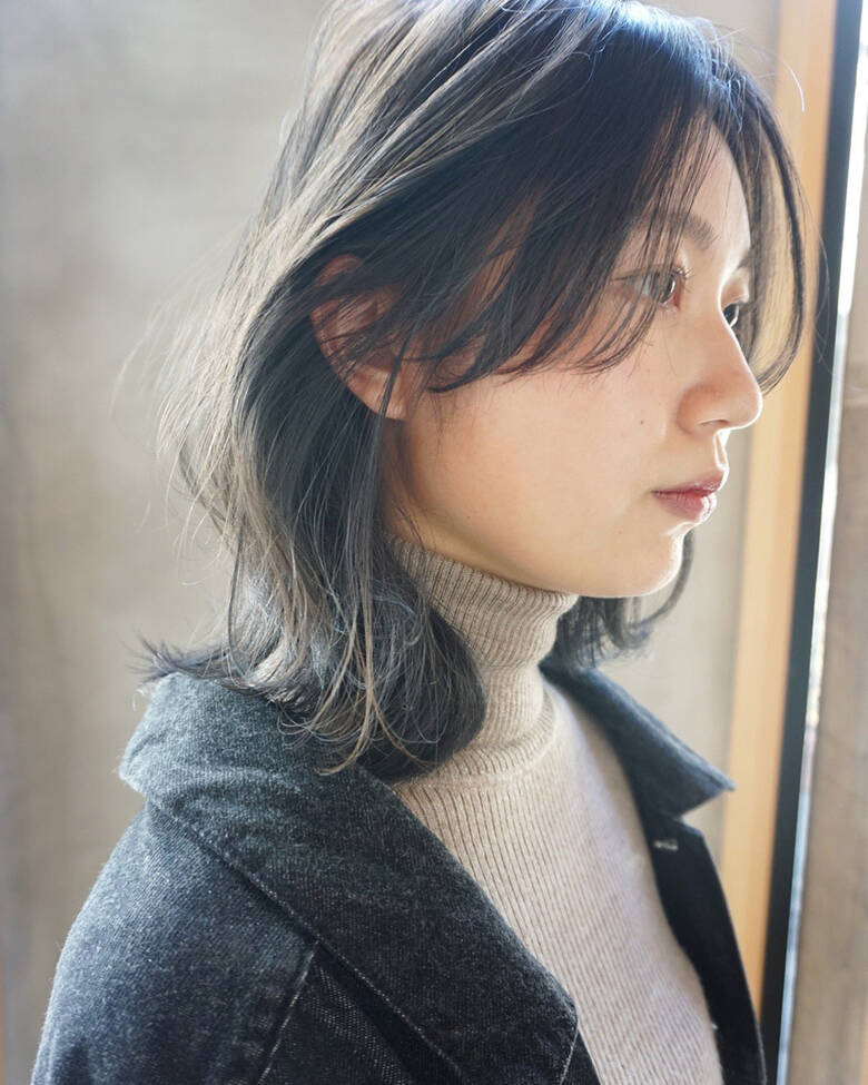 暗髪 ミディアム 透明感 くすみカラー 人トナリ 冨永 真太郎 Hair