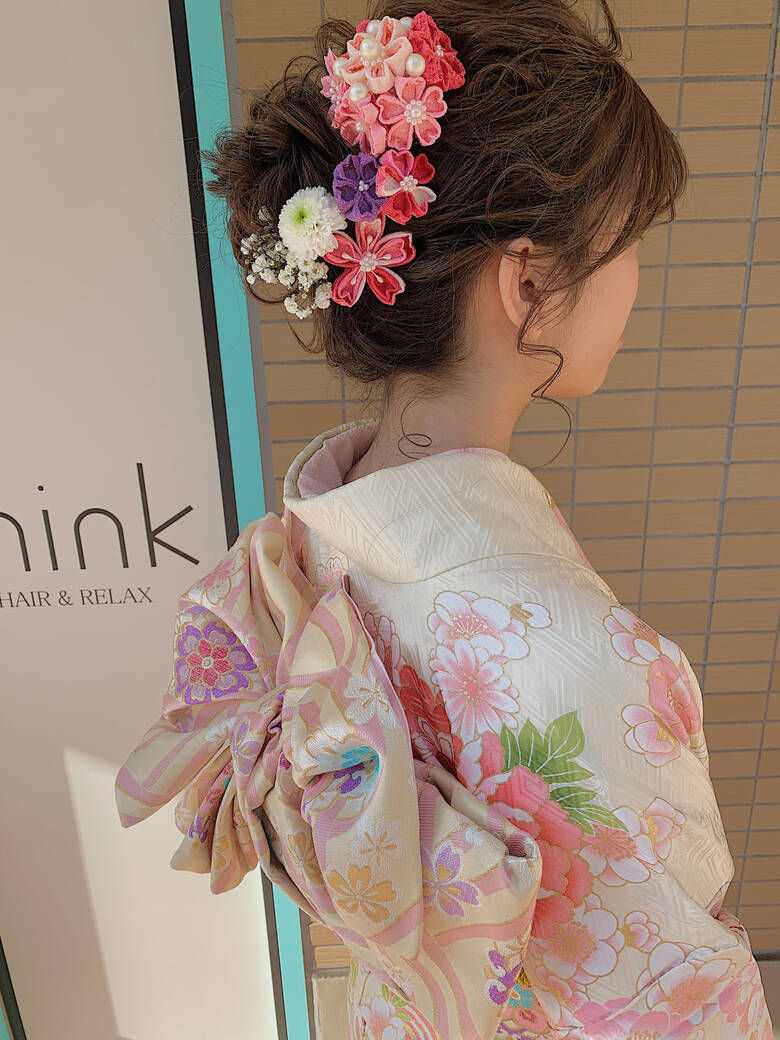 成人式 ガーリー ナチュラルベージュ 振袖ヘア Mink Hair Relax 堀川 千枝 Hair