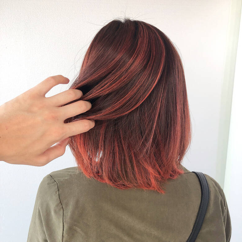 切りっぱなしボブ インナーカラー メッシュ フェミニン 美容室 Michi 富田店 店長 古作 蓮 Hair