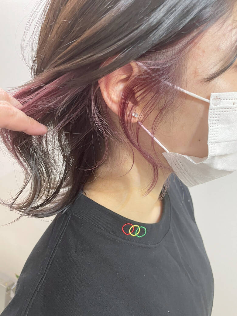イヤリングカラー ウルフ女子 インナーカラー イヤリングカラーピンク Goofytokyo銀座 渋谷トモヒロ ショート ボブ Hair
