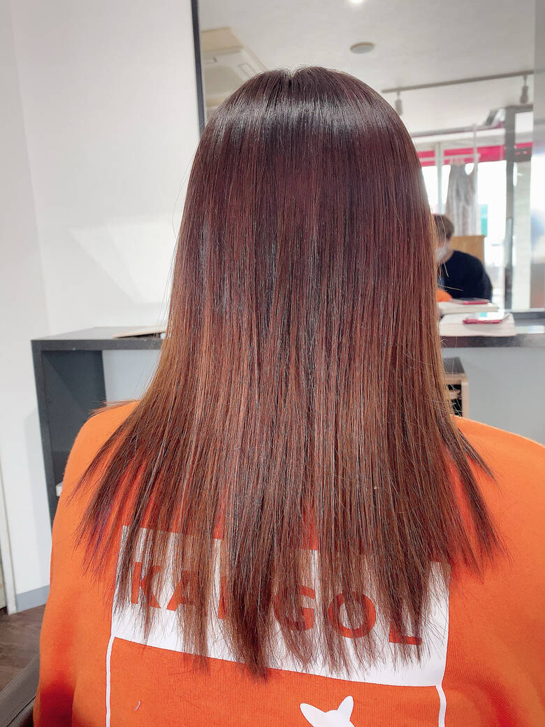ブリーチなし ロング オレンジブラウン アプリコットオレンジ Aime 髪質改善師エイ Hair