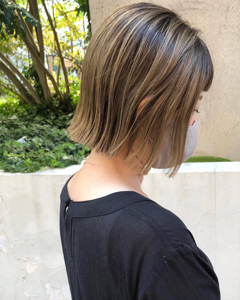 ストリート ハイライト 切りっぱなしボブ ハイトーンカラー Freelance Miyoshi Hair