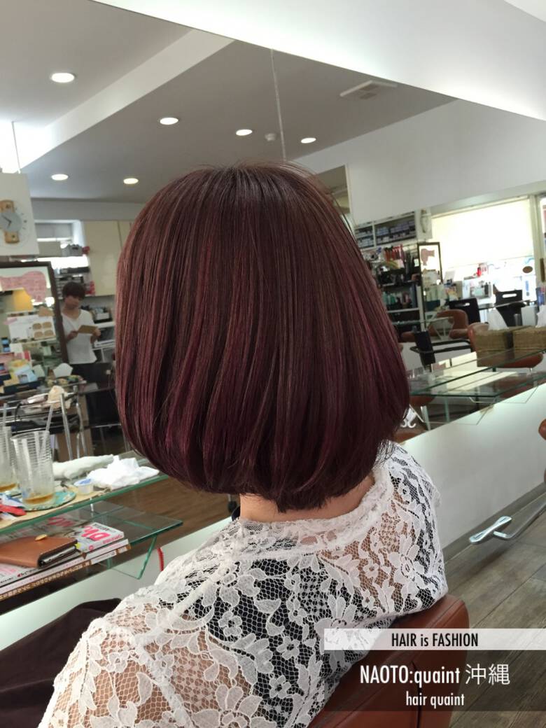 ピンク レッド ガーリー ボブ Hair Quaint Naoto Quaint 沖縄 Hair
