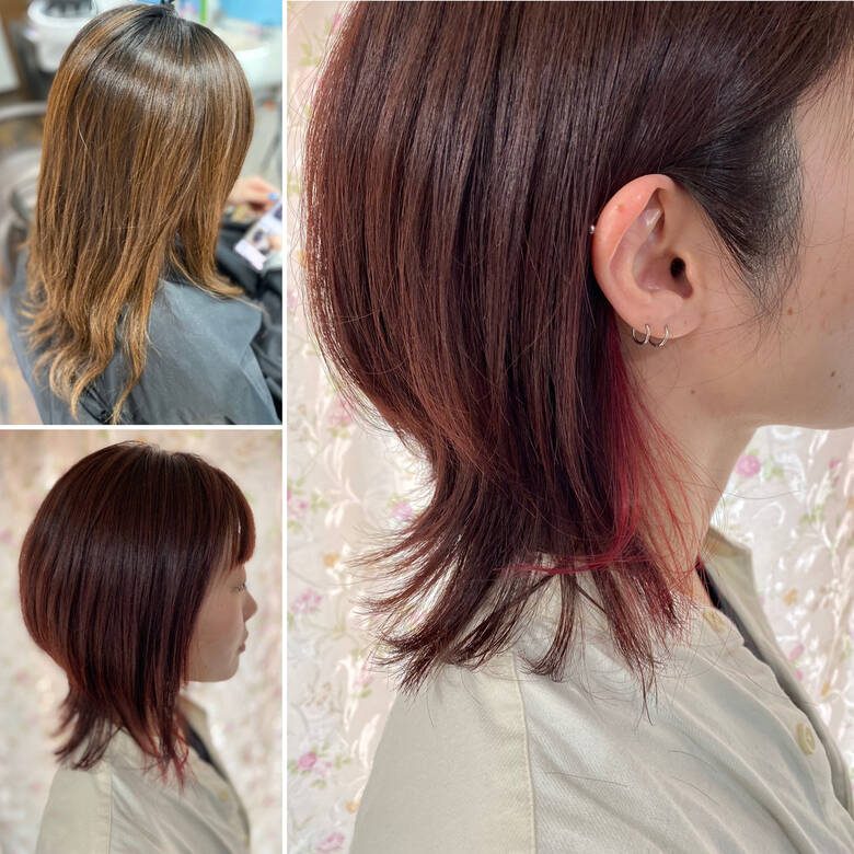 ウルフカット ブリーチオンカラー インナーカラー ヘアセット Aime 髪質改善師エイ Hair