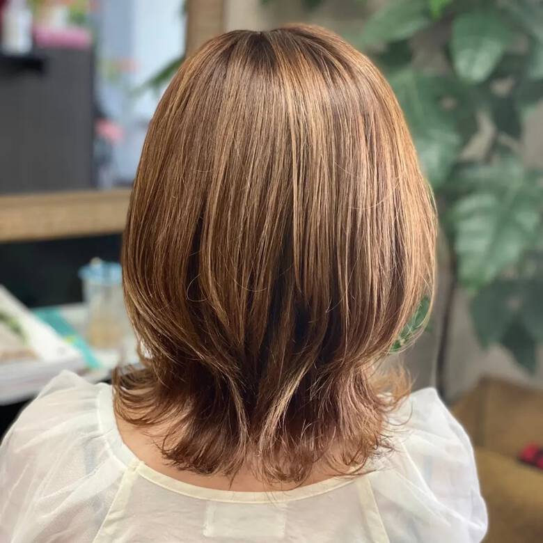 ナチュラルウルフ オリーブベージュ ウルフカット ミディアム リンクス美容室 Rumilinks美容室 Hair