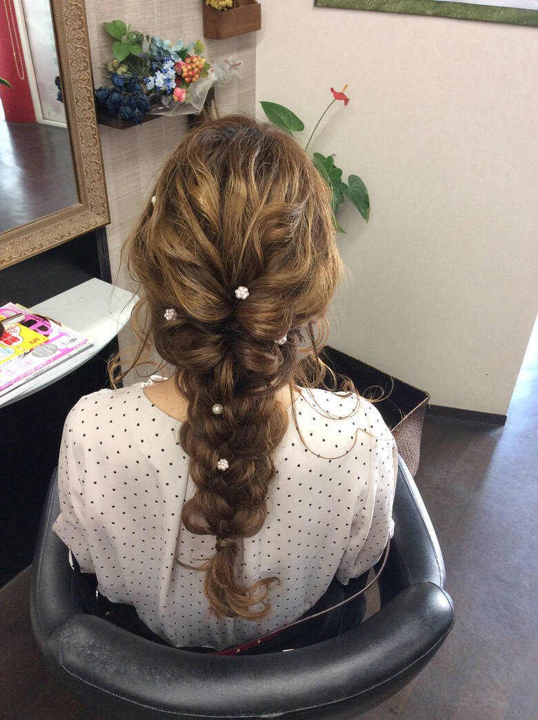 編み込みヘア ロング 結婚式 ナチュラル リンクス美容室 Rumilinks美容室 4715 Hair