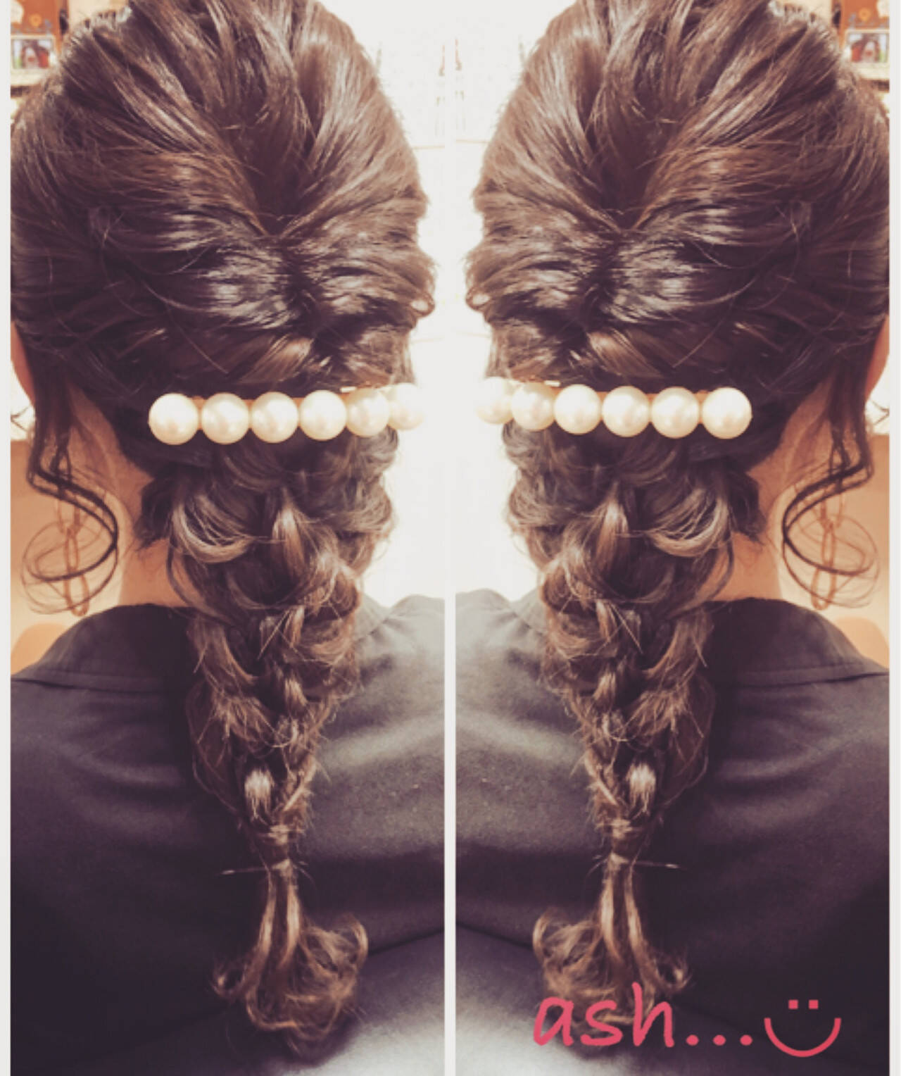 編み込み 結婚式 ロング ガーリー ヘアーズアッシュ 丸口葵 Hair